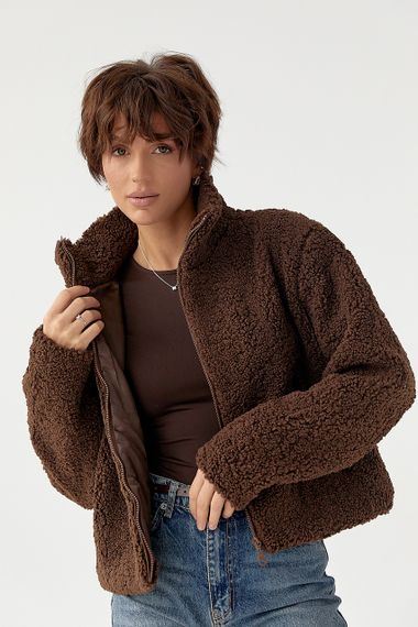 Жіночий кардиган із хутра Тедді на блискавці - темно-коричневий цвет, S (є розміри) | Зображення 4