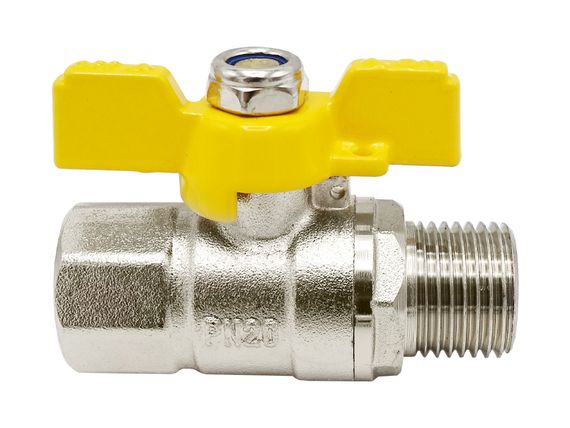 Кран кульовий нікель для газу Nickel PRO 1/2" ЗВ PN20 жовтий метелик  ASCO 1/26 | Зображення 3