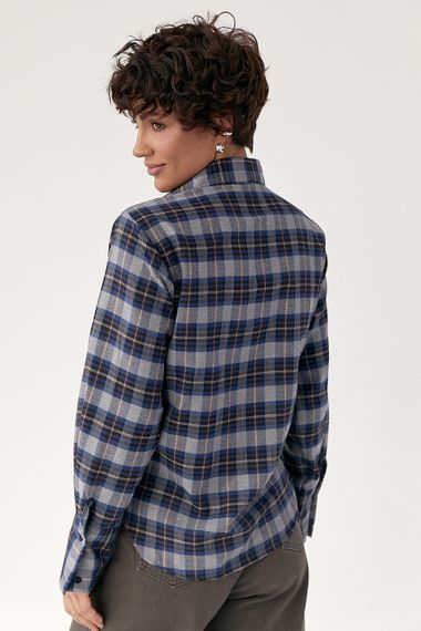 Сорочка в клітинку з акцентом на талію - сірий цвет, L (є розміри) | Зображення 1