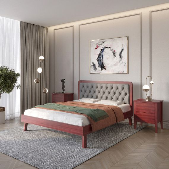 Двоспальне дерев&#039;яне ліжко Mebigrand Токіо Махонь/Аляска 93 (Сірий) 180х190 см (MBG-4790)