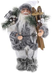 Інтерєрна новорічна фігурка Santa з подарунками та лижами 30см сірий