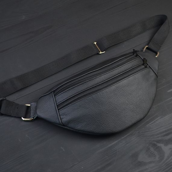 Бананка з натуральної шкіри, сумка чоловіча-жіноча барсетка чорна сумочка | Зображення 2