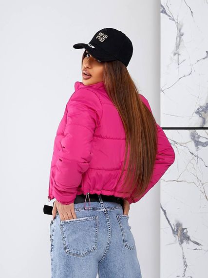 Женская короткая легкая весення куртка на молнии без капюшона  CU377 цвет розовый, размер 46/48 | Зображення 2