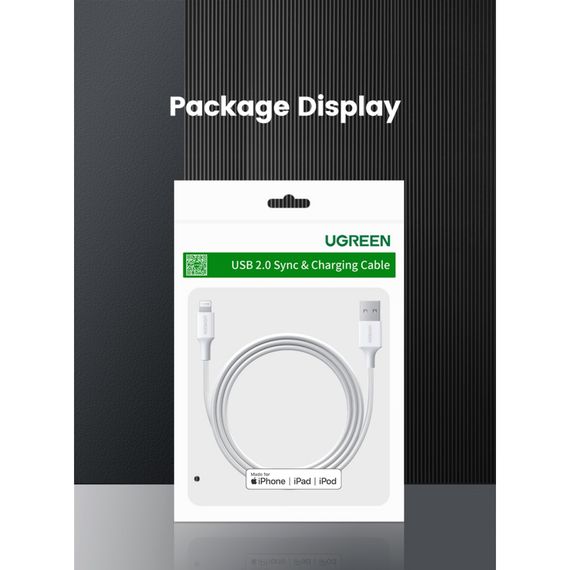 Дата кабель USB 2.0 AM to Lightning 2.0m US155 2.4A, Nickel Plating ABS Shell White Ugreen (20730) | Зображення 4