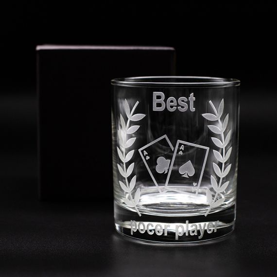 Подарункова склянка 300 мл для віскі соку води з гравіюванням найкращому гравцеві в покер