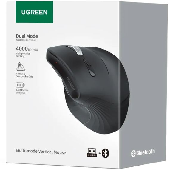 Мишка UGREEN 2.4GHz MU008, бездротова, вертикальна 4000dpi., 4кн., Чорна | Зображення 2