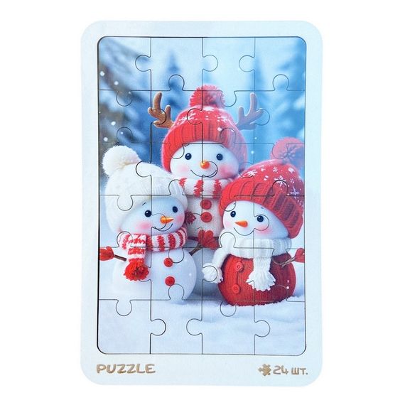 Новогодний пазл-вкладыш "Снеговички" 3240-19-001, 16х22 см, 200 дней