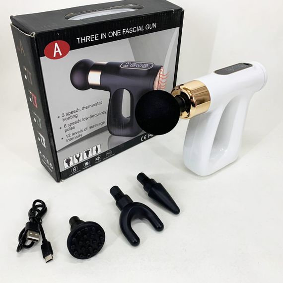 Ударний Перкусійний масажер для тіла та м'язів Масажний пістолет EM HB-007 акумуляторний білий | Зображення 2