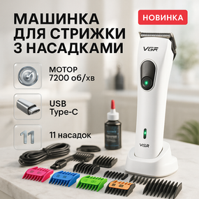 Машинка для стрижки на аккумляторная VGR V-880C, Машинка для точной стрижки бороды и волос ZH-12