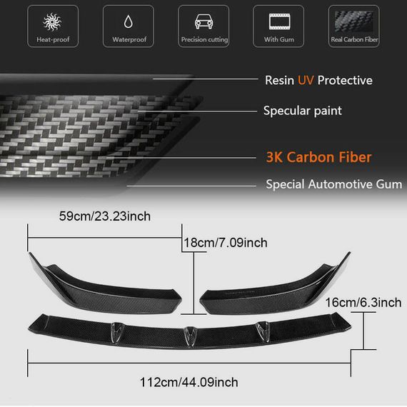 Передний лип-спойлер V2 для S-Line SD 2017-2020, Карбон для Ауди A3 | Зображення 3