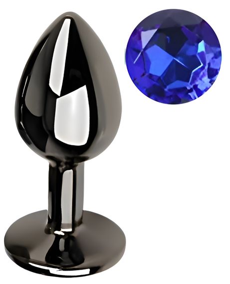 Анальная пробка с кристаллом EGZO - Dark Gray Round Plug Blue, size S sexstyle | Зображення 1