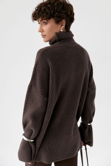 Тепла в'язана туніка в рубчик - коричневий цвет, ONE SIZE (є розміри) | Зображення 1