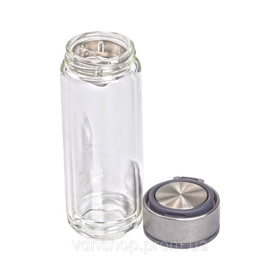 Термос скляний з подвійними стінками та ситечком 330 мл сірий HP-14-39G | Зображення 4