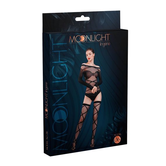 Комплект: боди и чулки Moonlight Model 06 XS-L Black, длинные рукава, рисунок в виде лифа, силуэтный | Зображення 2