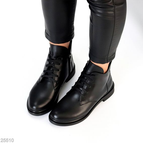 Дизайнерські зимові шкіряні низькі чорні черевики асиметричний дизайн | Зображення 2