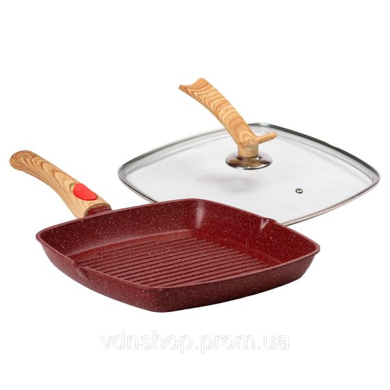 Алюминиевая сковорода-гриль 28 см со стеклянной крышкой Square Red MGC HP-4-462R | Зображення 4