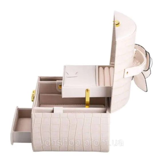 Скринька для прикрас з еко шкіри 3 яруси із замком органайзер для ювелірних виробів HP-5-21BE | Зображення 5