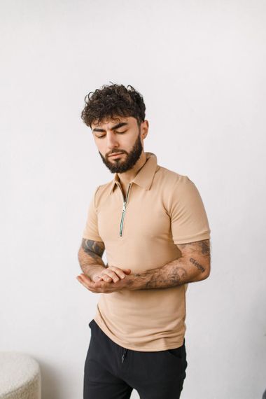 Мужское поло-футболка на пуговицах BD0046 цвет бежевый, размер XL