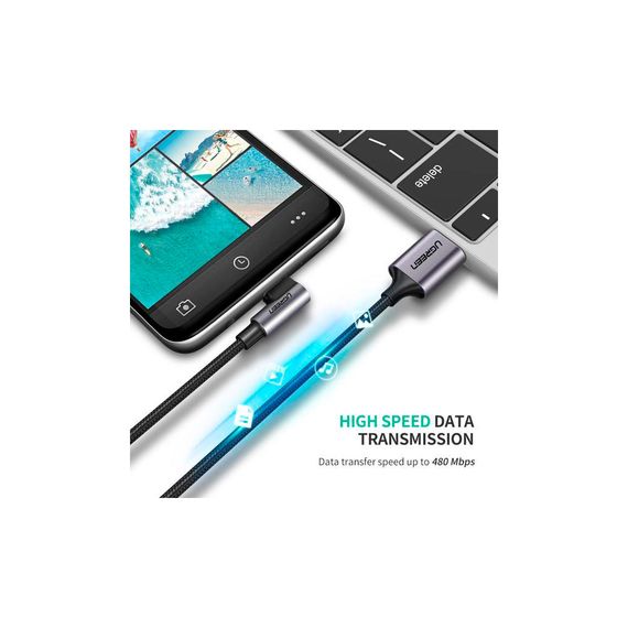 Дата кабель USB 2.0 AM to USB-C 3.0m 3A US284 90° corner black UGREEN (70255) | Зображення 3