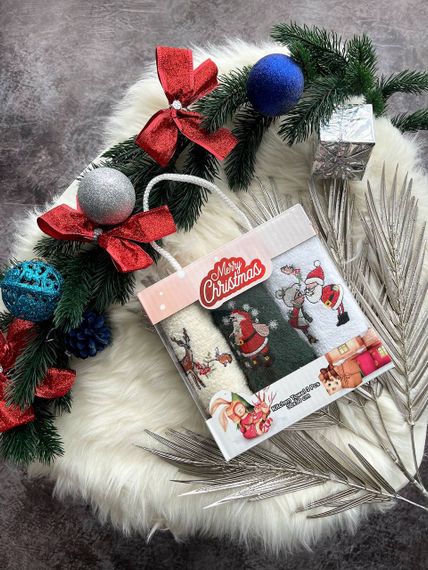 Набор махровых полотенец в подарочной упаковке Новый год, 30*50, разные цвета PA8977/1