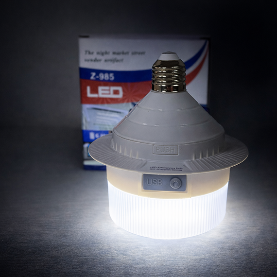 Светодиодная LED лампа Z-985 20W с аккумулятором, USB-зарядка, цоколь E27, автономная работа до 8 часов, белый корпус | Зображення 1