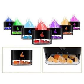 Зволожувач повітря з підсвічуванням та соляним камінням Ефект полум'я Чорний