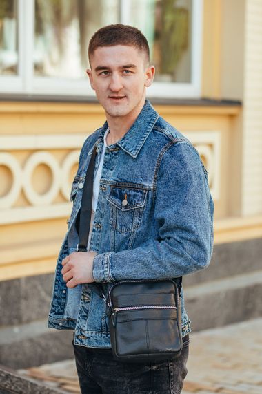 Сумка-барсетка чоловіча счерез плече шкіряна чорна Tiding Bag BON6165 | Зображення 8