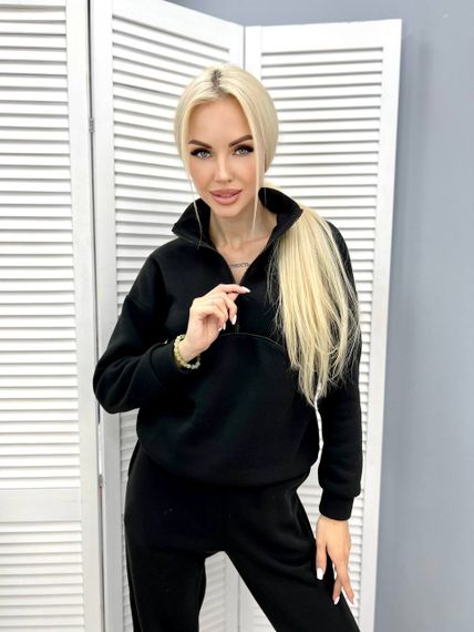 Женский теплый спортивный костюм на флисе, GF5699 цвет черный, размер 46/48 | Зображення 1