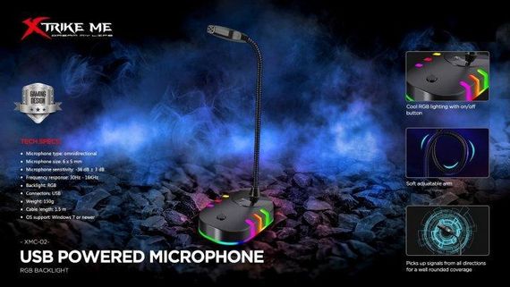 Микрофон игровой XTRIKE XMC-02 с RGB подсветкой, черный | Зображення 2