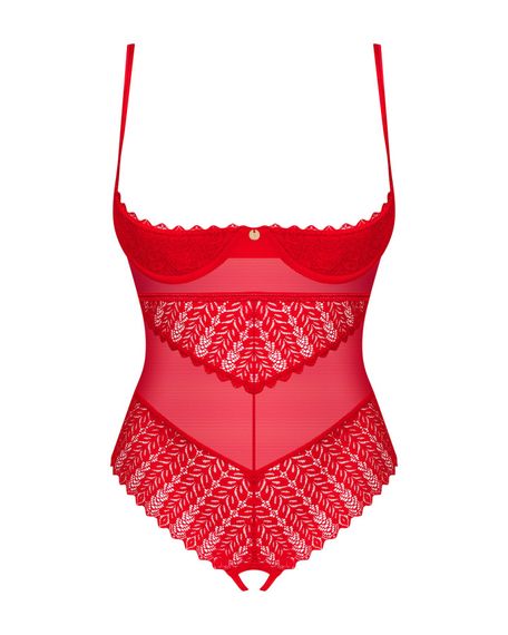 Боді з доступом Obsessive Ingridia crotchless teddy XS/S, червоне, відкриті груди | Зображення 2