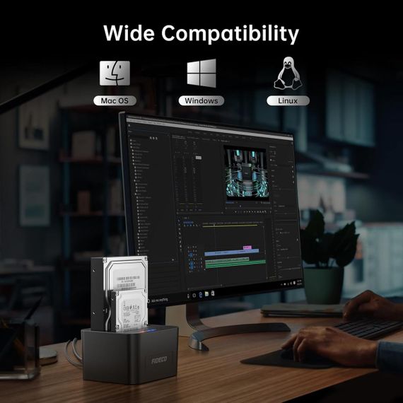 Док-станція FIDECO для зовнішніх жорстких дисків 2,5/3,5" SATA SSD, подвійна док-станція USB 3.0 з підтримкою автономного клонуван | Зображення 2