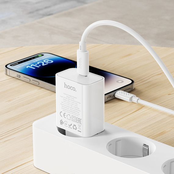 СЗУ Hoco C143A Benefit PD20W (1USB-C) + кабель Type-C to Lightning White | Зображення 7