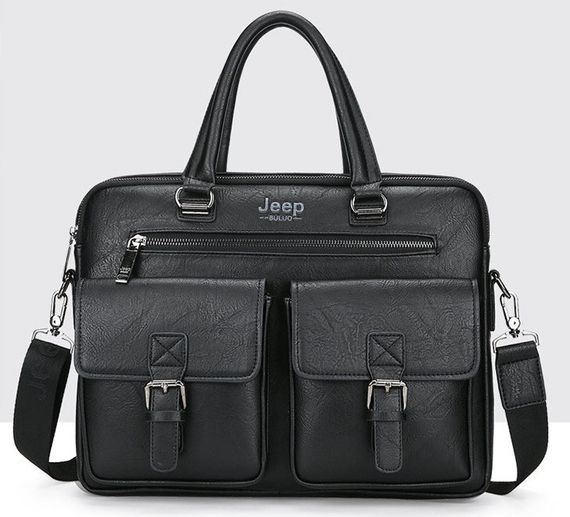 Портфель чоловічий для документів А4 та ноутбука Jeep чорний | Зображення 1