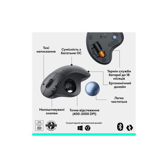 Мишка Logitech Ergo M575S Wireless Trackball Graphite (910-007029) | Зображення 5