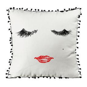 Подушка из мешковины с помпонами Ресницы и губы 45x45 см (45PHBP_URB004)