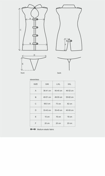 Эротический костюм стюардессы Obsessive Stewardess 3 pcs costume grey S/M, серый, платье, стринги, п Sex Aura | Зображення 6