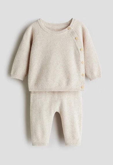 Дитячий комплект (кофтина + штанці) для новонароджених H&M 56 см Бежевий (26012704B)