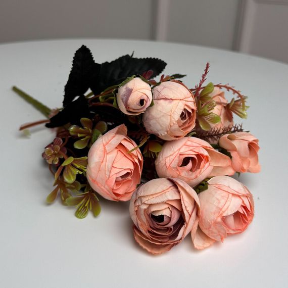 Букет Ранункулюсов искусственный, 30 см, 5 стеблей, 8 цветков/микс (2 букета в уп.). Цвет: персиковый QY-42