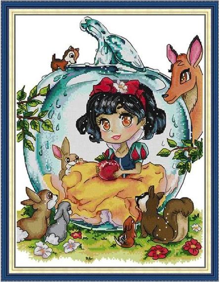 Набір для вишивання за нанесеною на канву схемою "Snow white and the little animals". AIDA 14CT printed 33*42 см