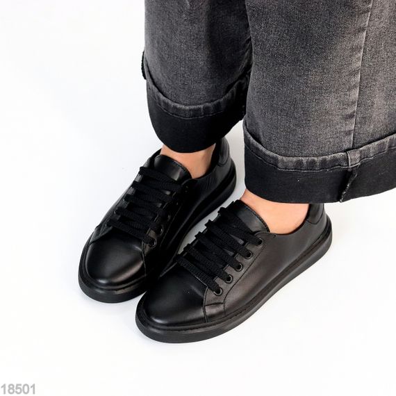 Повсякденні Чорні шкіряні прошиті кеди натуральна шкіра | Зображення 6