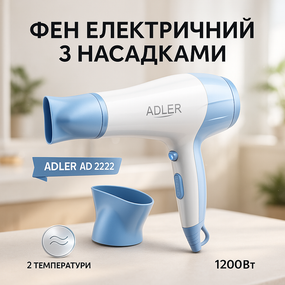 Фен для волосся з холодним режимом Adler AD 2222 1200Вт, Жіночий професійний фен для укладання волосся WZ-64