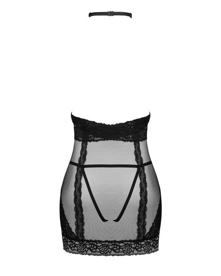 Полупрозрачная сорочка с открытой грудью Obsessive Lacrisia chemise XS/S, черная, с чокером | Зображення 5