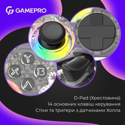 Геймпад GamePro GPX13T 2.4G/BT 5.1/USB/PC/iOS/Android RGB Transparent (GPX13T) | Зображення 3