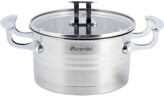 Каструля індукційна Kamille Casserote 5.7л з нержавіючої сталі зі скляною кришкою