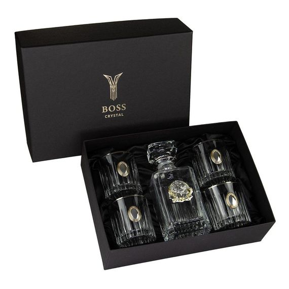 Набір для віскі «LEADER» 4 келихи 360 мл, графин 750 мл, кришталь із платиною, накладки срібло