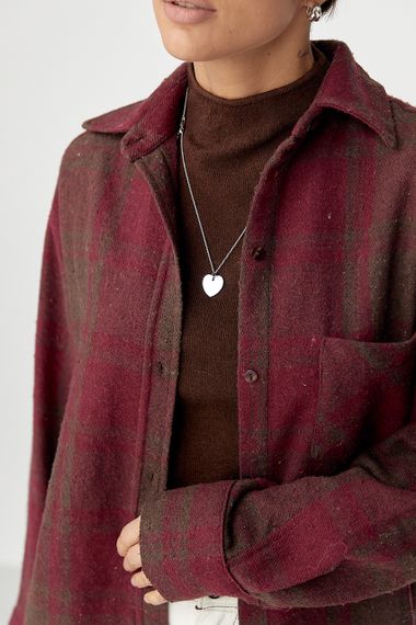 Тепла сорочка в клітинку з накладною кишенею - бордо цвет, S (є розміри) | Зображення 3