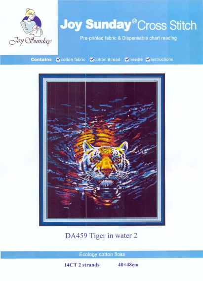 Набор для вышивания по нанесённой на канву схеме "Tiger in water". AIDA 14CT printed 40*48 см | Зображення 1
