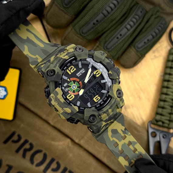 Спортивний чоловічий годинник Awarder 002CMGRDPS ДПС Зеленый камуфляж+Коробка | Зображення 1