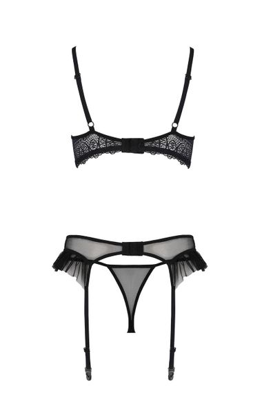 Комплект Passion KERRIA SET WITH OPEN BRA black, S/M, бюстгальтер з відкритою чашкою, стрінги, пояс для панчіх Sex Aura | Зображення 3