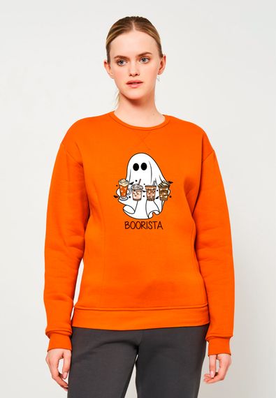 Світшот жіночий утеплений помаранчевий з принтом "Boorista", 3XL